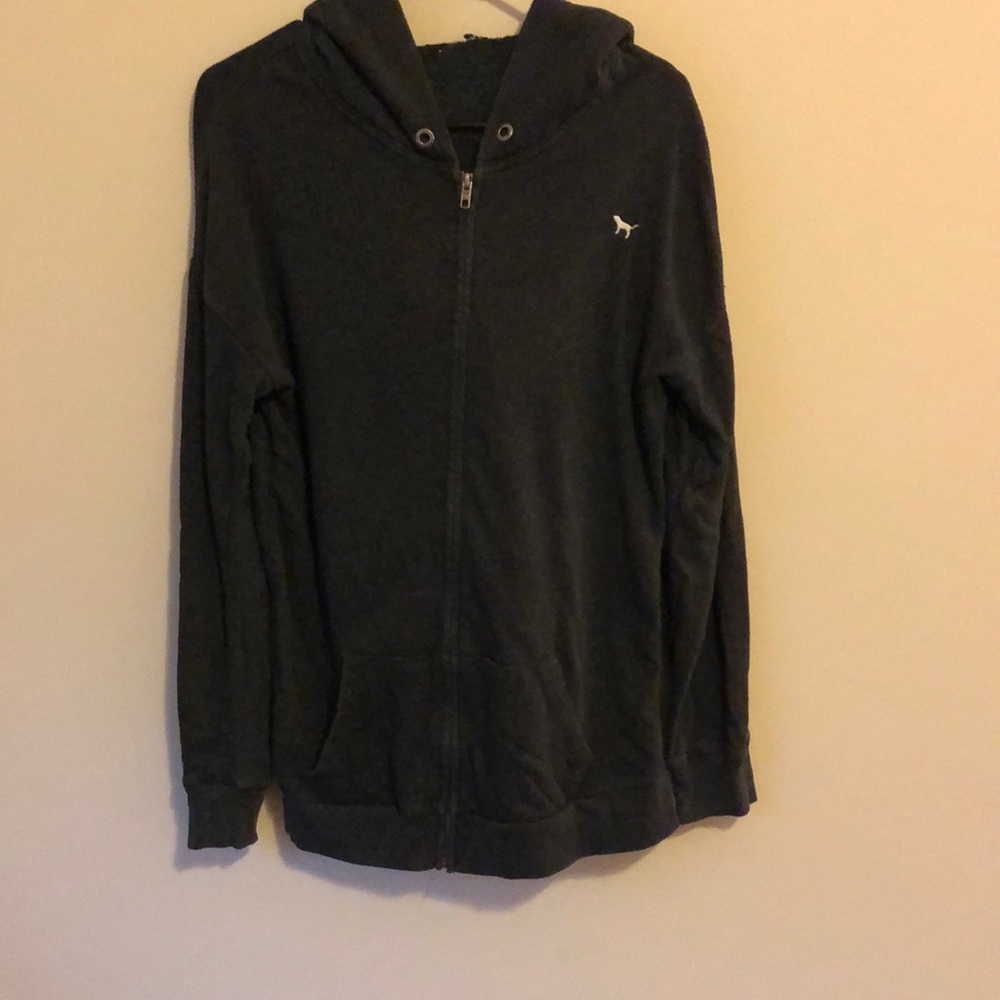 Dark gray PINK zip up hoodie